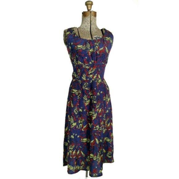 Anna Sui blue silk dress abstract print sz.8 - Picture 1 of 16